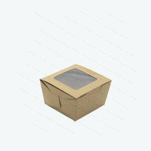 Hamburger Gourmet Box with PLA Window. Size: 9.5 x 9.5 x 6.5cm (h). Flat Pack