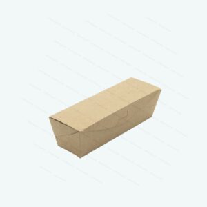 Hotdog Box Medium with Fold Over Lid. Size: 18 x 5 x 5.5cm (h). Flat Pack.