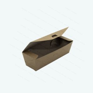 Hotdog Box Medium with Fold Over Lid. Size: 18 x 5 x 5.5cm (h). Flat Pack.