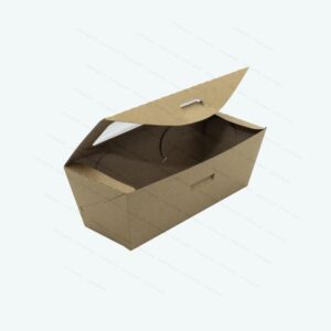 Hotdog Box Large with Fold Over Lid. Size: 18 x 6.5 x 7cm (h). Flat Pack.